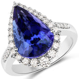 8.92 Carat Genuine Tanzanite and White Diamond 18K White Gold Ring