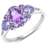 2.25 Carat Genuine Amethyst and Tanzanite .925 Sterling Silver Ring