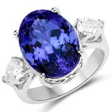 11.48 Carat Genuine Tanzanite and White Diamond 18K White Gold Ring