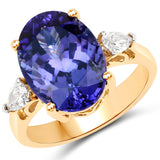 8.64 Carat Genuine Tanzanite and White Diamond 18K Yellow Gold Ring