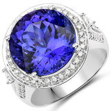 12.14 Carat Genuine Tanzanite and White Diamond 18K White Gold Ring
