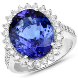 10.42 Carat Genuine Tanzanite and White Diamond 18K White Gold Ring
