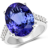 11.62 Carat Genuine Tanzanite and White Diamond 18K White Gold Ring