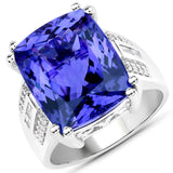 15.13 Carat Genuine Tanzanite and White Diamond 18K White Gold Ring