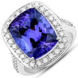 11.39 Carat Genuine Tanzanite and White Diamond 18K White Gold Ring