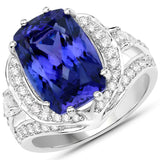 9.70 Carat Genuine Tanzanite and White Diamond 18K White Gold Ring