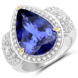 12.25 Carat Genuine Tanzanite and White Diamond 18K White Gold Ring