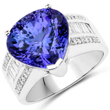 9.86 Carat Genuine Tanzanite and White Diamond 18K White Gold Ring