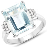 5.22 Carat Genuine Aquamarine and White Diamond 14K White Gold Ring