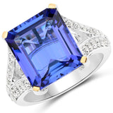 11.37 Carat Genuine Tanzanite and White Diamond 18K White Gold Ring