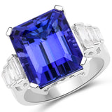 15.49 Carat Genuine Tanzanite and White Diamond 18K White Gold Ring