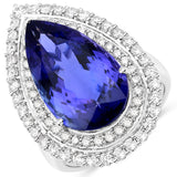 16.27 Carat Genuine Tanzanite and White Diamond 18K White Gold Ring