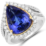 9.49 Carat Genuine Tanzanite and White Diamond 18K White Gold Ring