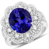 9.68 Carat Genuine Tanzanite and White Diamond 18K White Gold Ring