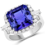10.52 Carat Genuine Tanzanite and White Diamond 18K White Gold Ring