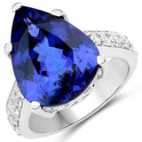 11.40 Carat Genuine Tanzanite and White Diamond 18K White Gold Ring