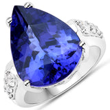 14.24 Carat Genuine Tanzanite and White Diamond 18K White Gold Ring