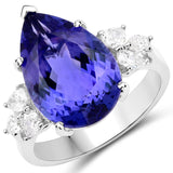 9.26 Carat Genuine Tanzanite and White Diamond 18K White Gold Ring