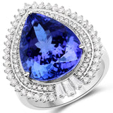 11.92 Carat Genuine Tanzanite and White Diamond 18K White Gold Ring