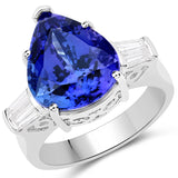 10.45 Carat Genuine Tanzanite and White Diamond 18K White Gold Ring