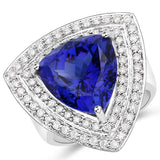 12.88 Carat Genuine Tanzanite and White Diamond 18K White Gold Ring