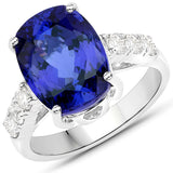8.26 Carat Genuine Tanzanite and White Diamond 18K White Gold Ring