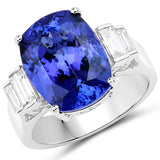 10.24 Carat Genuine Tanzanite and White Diamond 18K White Gold Ring