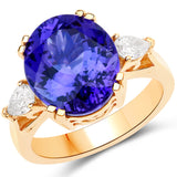 9.51 Carat Genuine Tanzanite and White Diamond 18K Yellow Gold Ring