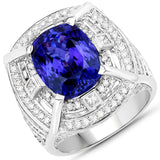 11.07 Carat Genuine Tanzanite and White Diamond 18K White Gold Ring