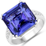 12.69 Carat Genuine Tanzanite and White Diamond 18K White Gold Ring