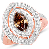 1.64 Carat Genuine Chocolate Brown Diamond and White Diamond 18K Rose Gold Ring for Women
