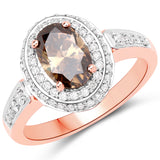 1.63 Carat Genuine Chocolate Brown Diamond and White Diamond 18K Rose Gold Ring