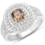 1.63 Carat Genuine Fancy Green Diamond and White Diamond 18K White Gold Ring