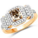 1.40 Carat Genuine TTLB Diamond and White Diamond 18K Yellow Gold Ring