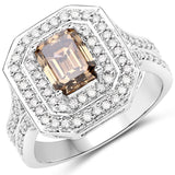 2.39 Carat Genuine Fancy Green Diamond and White Diamond 18K White Gold Ring