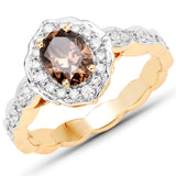 1.40 Carat Genuine Chocolate Brown Diamond and White Diamond 18K Yellow Gold Ring