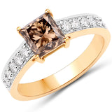 2.00 Carat Genuine LB Diamond and White Diamond 18K Yellow Gold Ring