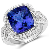13.74 Carat Genuine Tanzanite and White Diamond 18K White Gold Ring