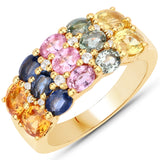 14K Yellow Gold Plated 3.27 Carat Genuine Multi Sapphire .925 Sterling Silver Ring