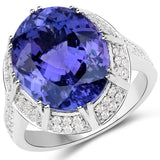 11.75 Carat Genuine Tanzanite and White Diamond 18K White Gold Ring