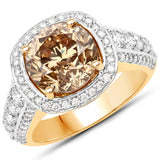 5.86 Carat Genuine Chocolate Diamond and White Diamond 18K Yellow Gold Ring
