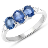 1.26 Carat Genuine Blue Sapphire and White Diamond 14K White Gold Ring