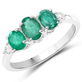 1.14 Carat Genuine Zambian Emerald and White Diamond 14K White Gold Ring