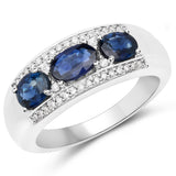 1.25 Carat Genuine Blue Sapphire and White Diamond 14K White Gold Ring