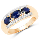 1.25 Carat Genuine Blue Sapphire and White Diamond 14K Yellow Gold Ring