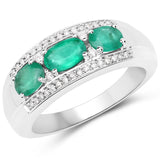 1.13 Carat Genuine Zambian Emerald and White Diamond 14K White Gold Ring