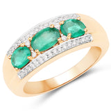 1.13 Carat Genuine Zambian Emerald and White Diamond 14K Yellow Gold Ring