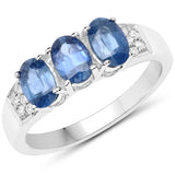 1.54 ct. Genuine Blue Sapphire and White Diamond 14K White Gold Ring