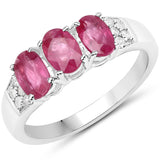1.66 Carat Genuine Ruby and White Diamond 14K White Gold Ring