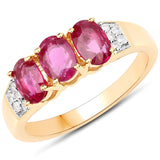 1.66 Carat Genuine Ruby and White Diamond 14K Yellow Gold Ring